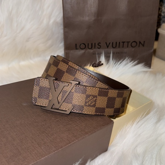 Louis Vuitton LV initials Damier Ebene 40mm Brown LV Logo Leather Belt (unisex) - Picture 8 of 9